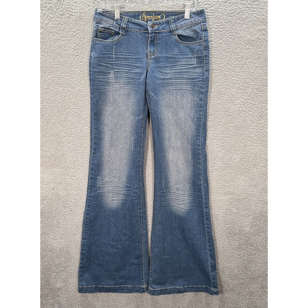 Spoon Jeans Womens 9 Blue Low Rise Flare Leg‎ Distressed Denim Preppy Retro Y2K